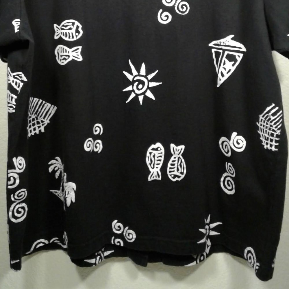 Sarah Bentley Pisces Black & White Short Sleeve Button Up Shirt SZ 1X - Picture 11 of 13